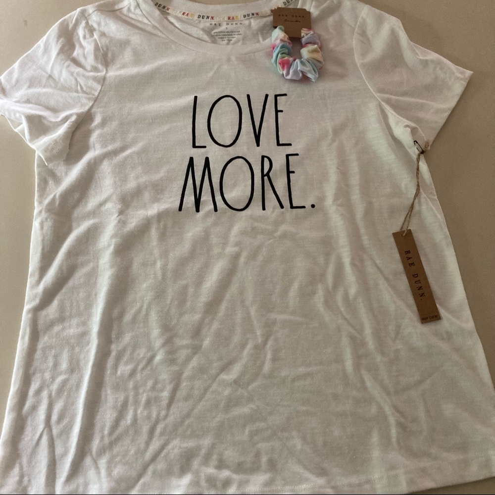 Rae Dunn Love More T-shirt Tie Dye Scrunchie NEW